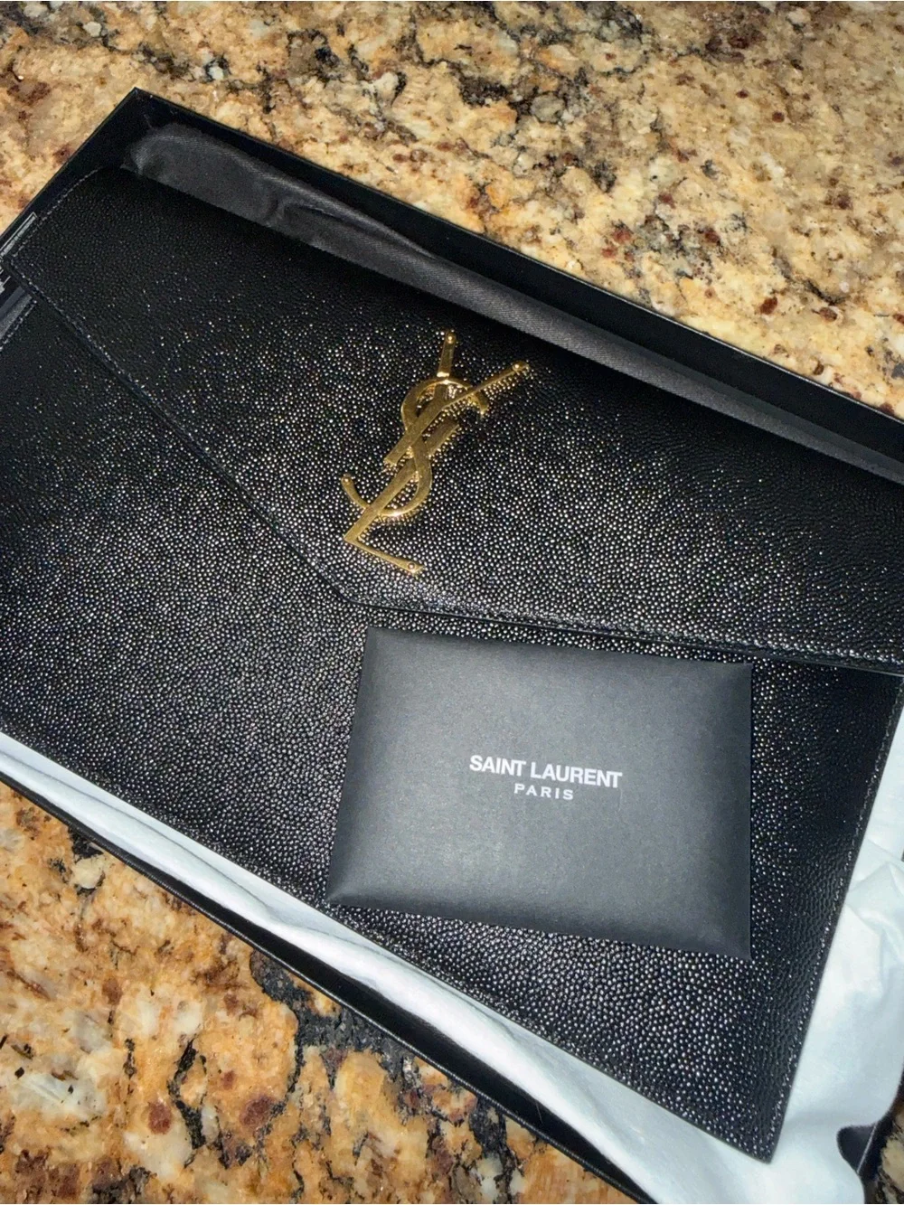 Saint Laurent UPTOWN POUCH IN GRAIN DE POUDRE LEATHER BLACK